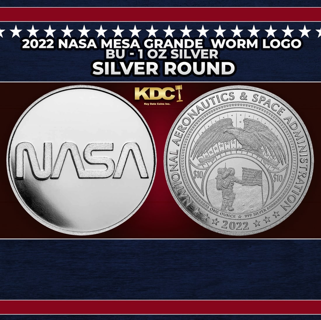 2022 NASA Mesa Grande Worm Logo BU - 1 oz Silver Round Round (1 of 3)