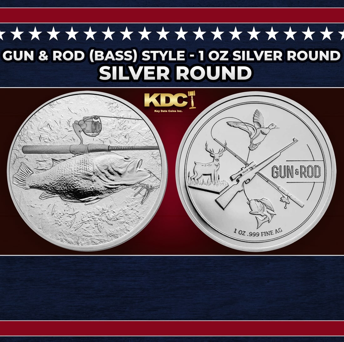 Gun & Rod (Bass) Style - 1 oz Silver Round Round (1 of 3)