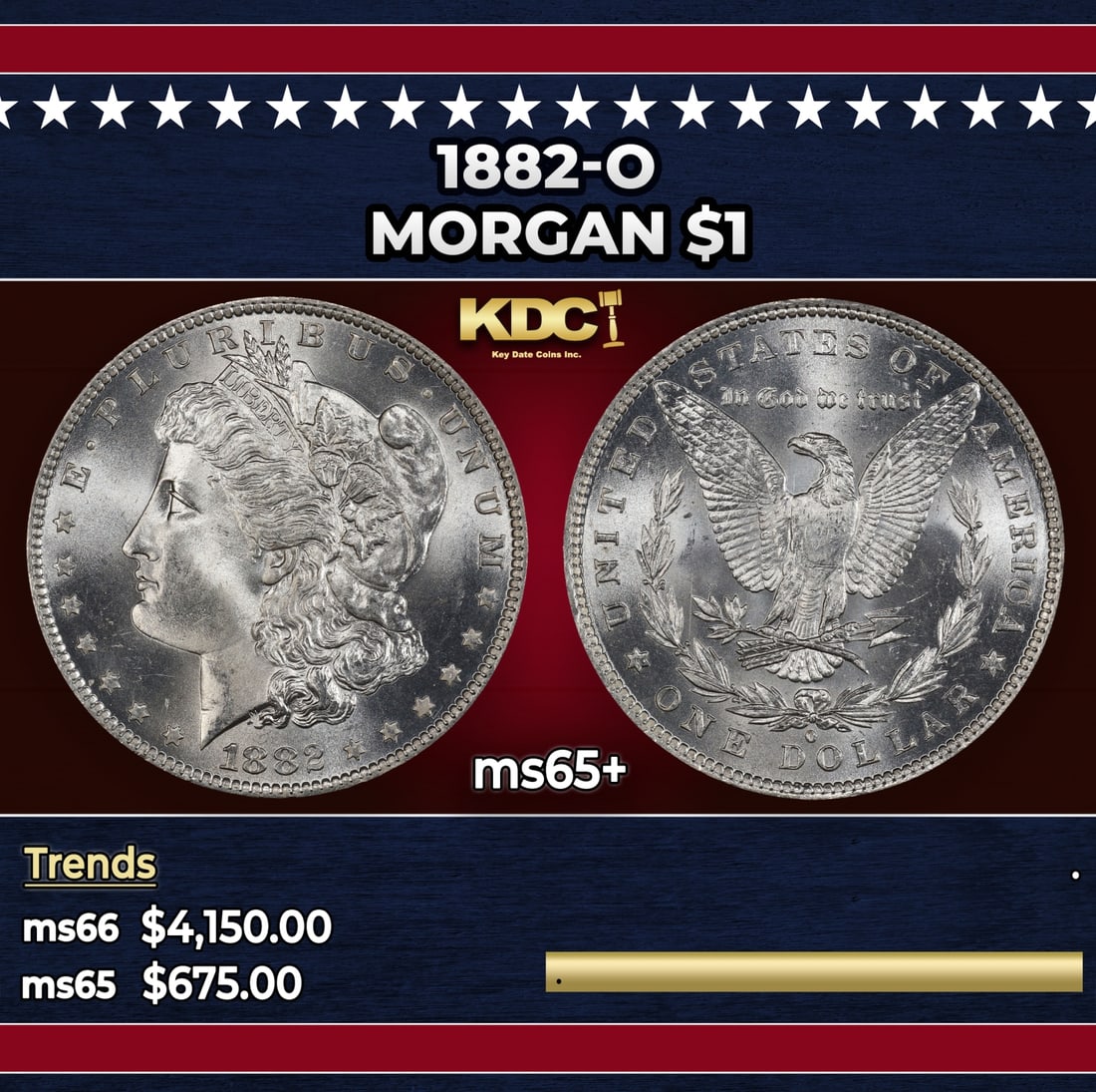 1882-o Morgan Dollar $1 ms65+ SEGS: 1882-o Morgan Dollar $1 ms65+ SEGS.