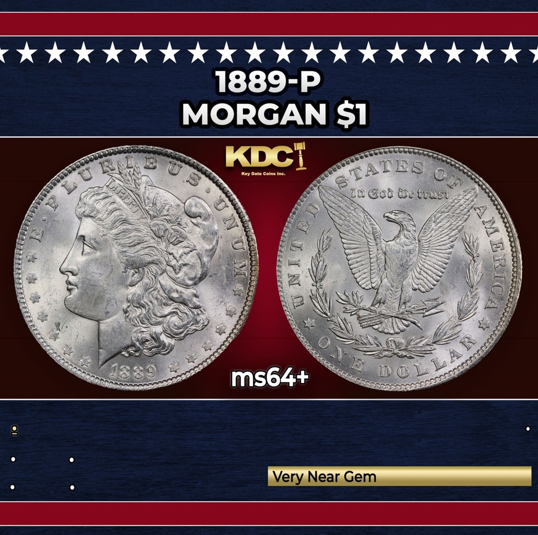 1889-p Morgan Dollar $1 Grades ms64+ (1 of 3)