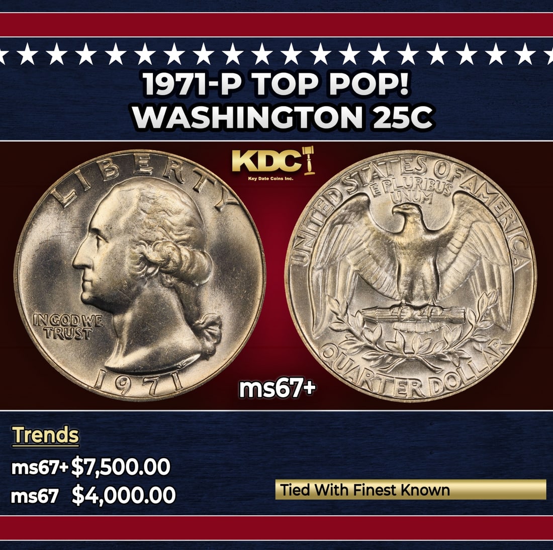 1971-p Washington Quarter TOP POP! 25c ms67+ SEGS: 1971-p TOP POP! Washington Quarter 25c ms67+ SEGS. Historic precious metal trends is causing increased spot pricing by the day. On auctions with set openings, we are doing our best to have items price
