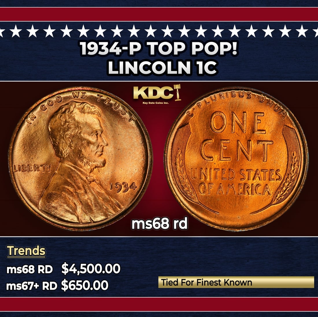 1934-p Lincoln Cent TOP POP! 1c ms68 rd SEGS: 1934-p TOP POP! Lincoln Cent 1c ms68 rd SEGS. Historic precious metal trends is causing increased spot pricing by the day. On auctions with set openings, we are doing our best to have items priced at 
