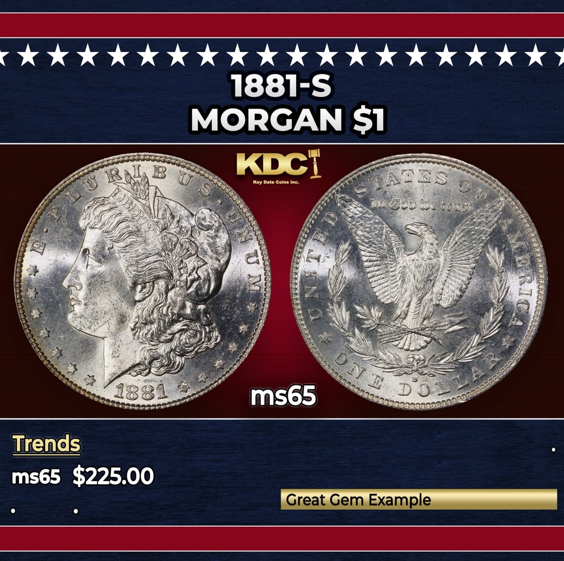 1881-s Morgan Dollar $1 Grades ms65: 1881-s Morgan Dollar $1 Grades ms65.