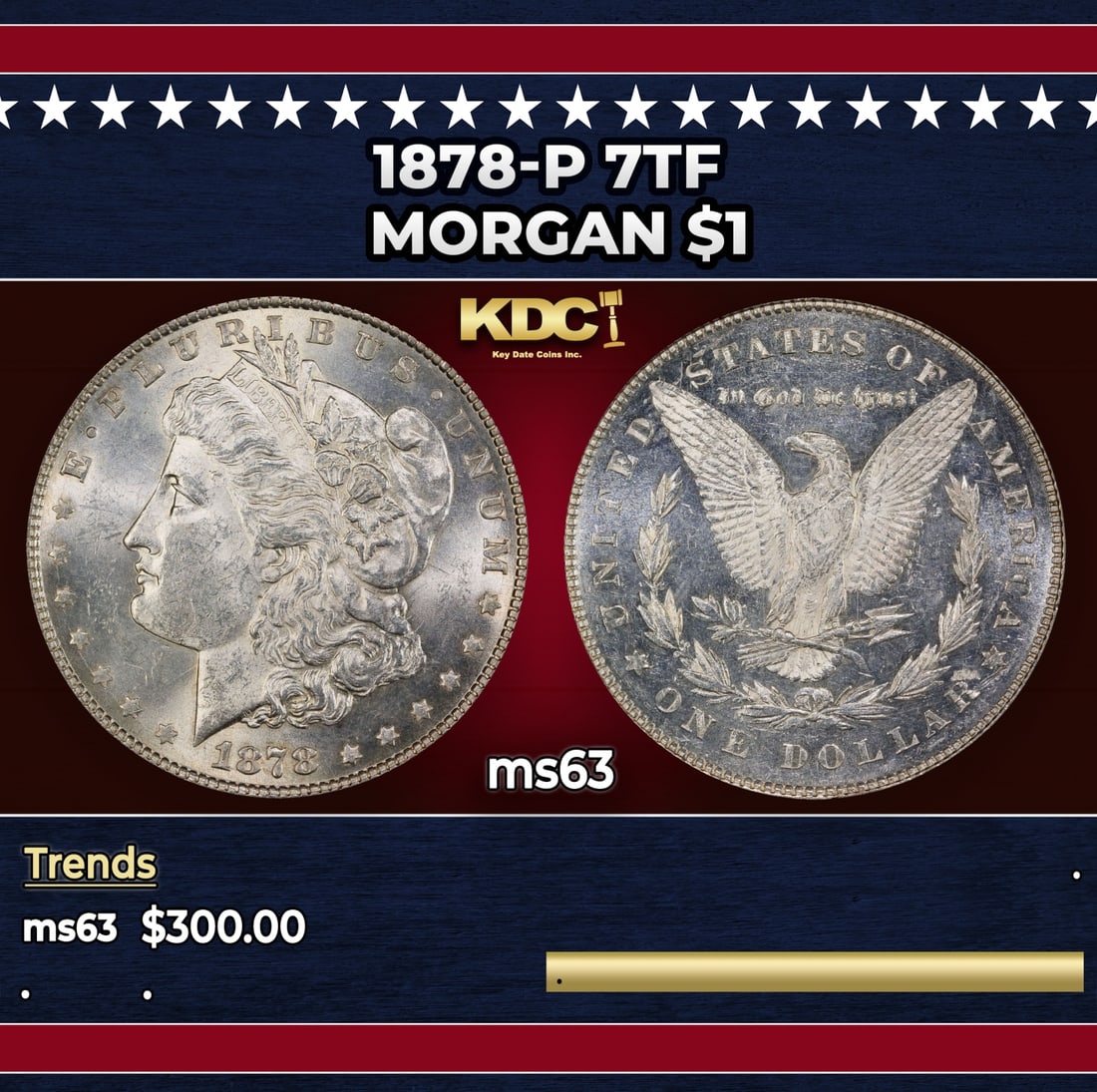 1878-p 7tf Morgan Dollar $1 Grades ms63: 1878-p 7tf Morgan Dollar $1 Grades ms63.