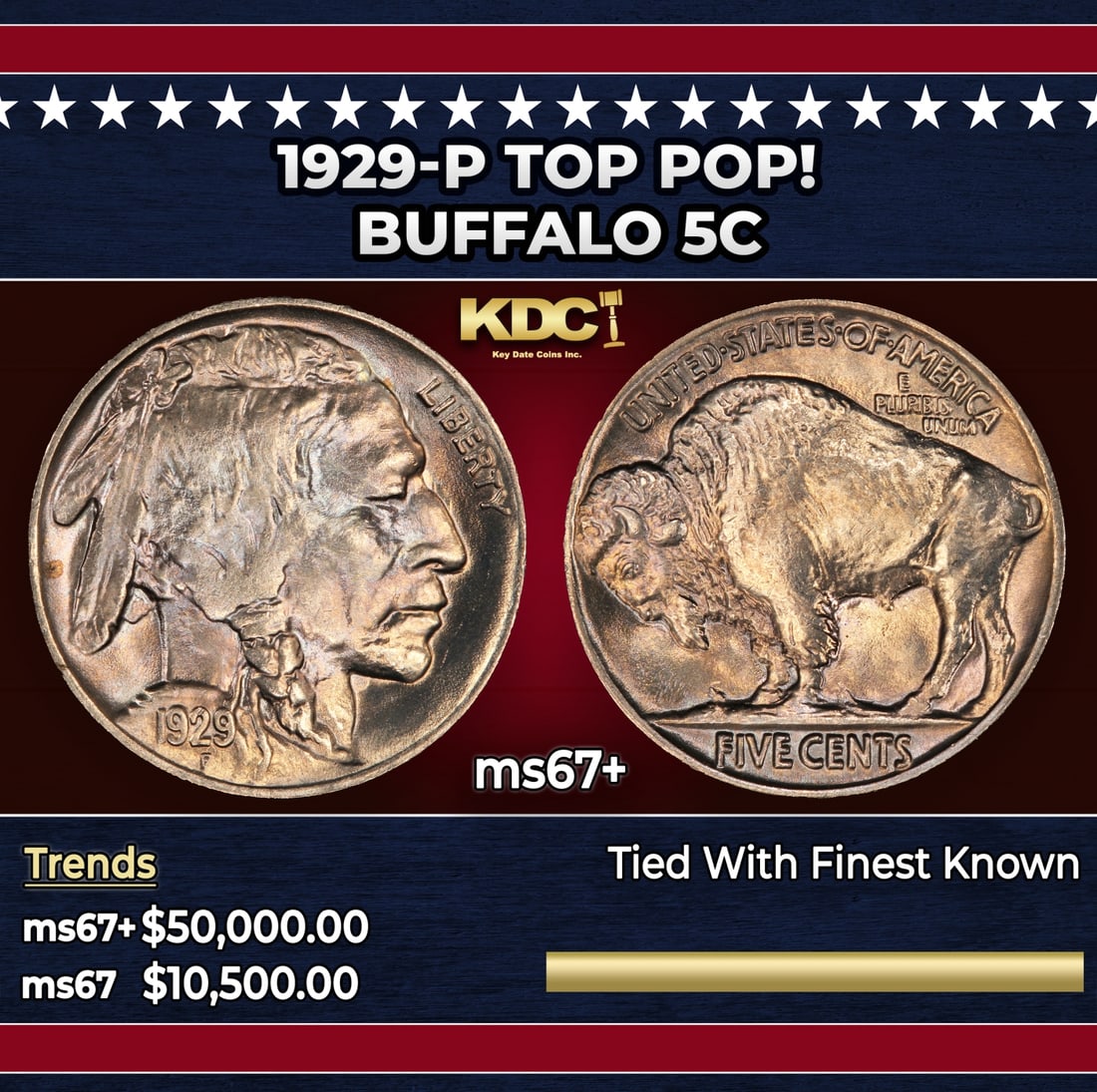 1929-p Buffalo Nickel TOP POP! 5c ms67+ SEGS: 1929-p TOP POP! Buffalo Nickel 5c ms67+ SEGS. Historic precious metal trends is causing increased spot pricing by the day. On auctions with set openings, we are doing our best to have items priced at 