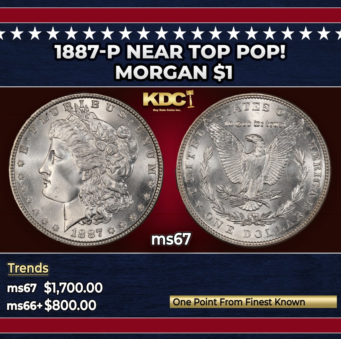 1887-p Morgan Dollar Near Top Pop! $1 ms67 SEGS: 1887-p Near Top Pop! Morgan Dollar $1 ms67 SEGS.