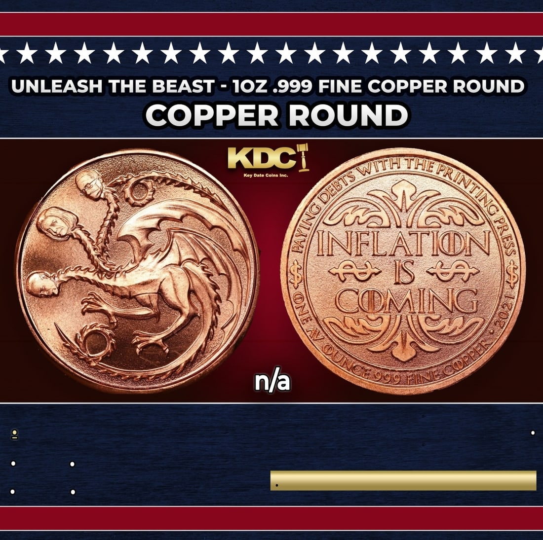 Unleash The Beast - 1oz .999 Fine Copper Round: Unleash The Beast - 1oz .999 Fine Copper Round. Historic precious metal trends is causing increased spot pricing by the day. On auctions with set openings, we are doing our best to have items priced