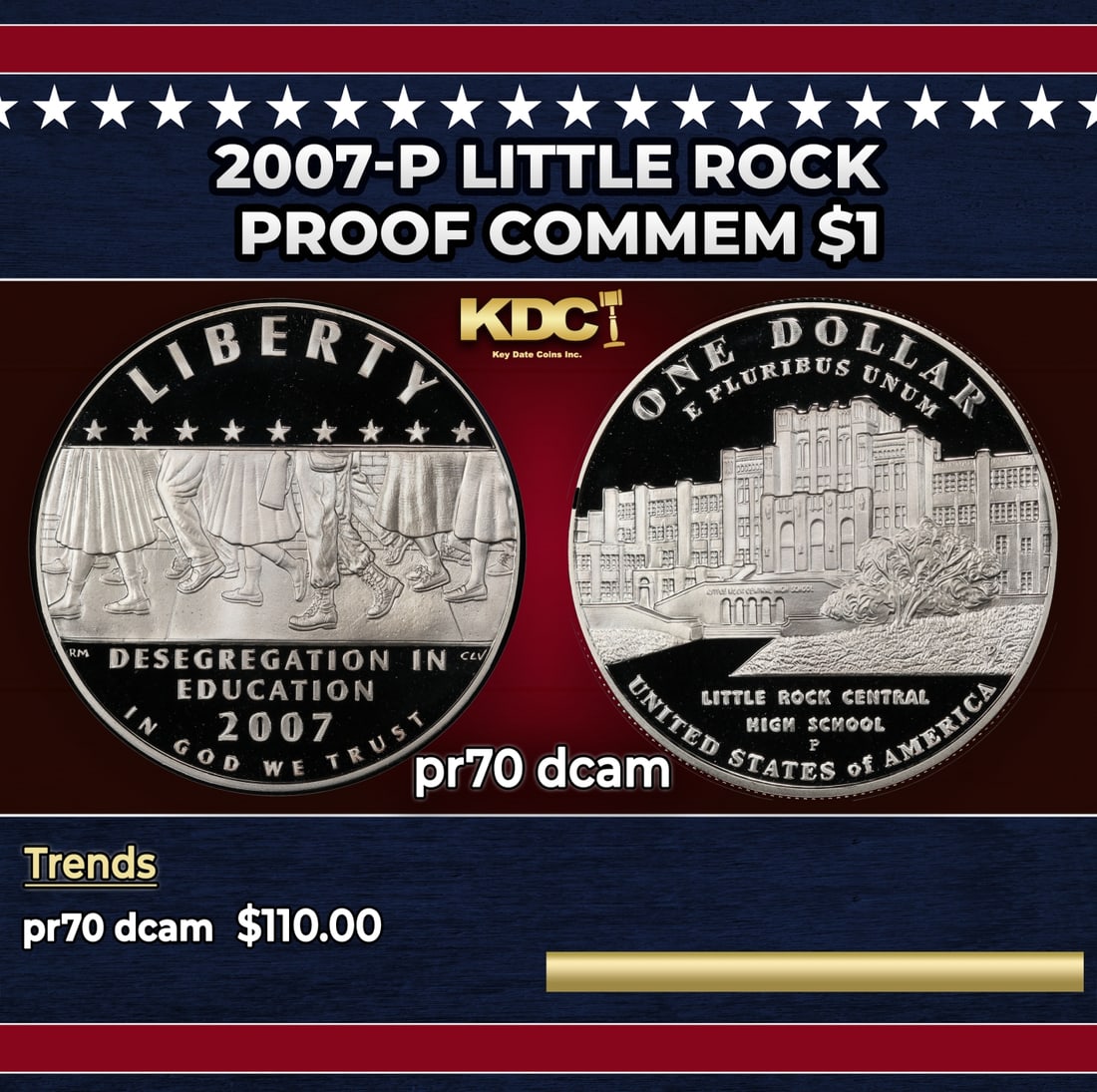 2007-P Little Rock Proof Modern Commem Dollar $1 pr70 dcam SEGS (1 of 3)