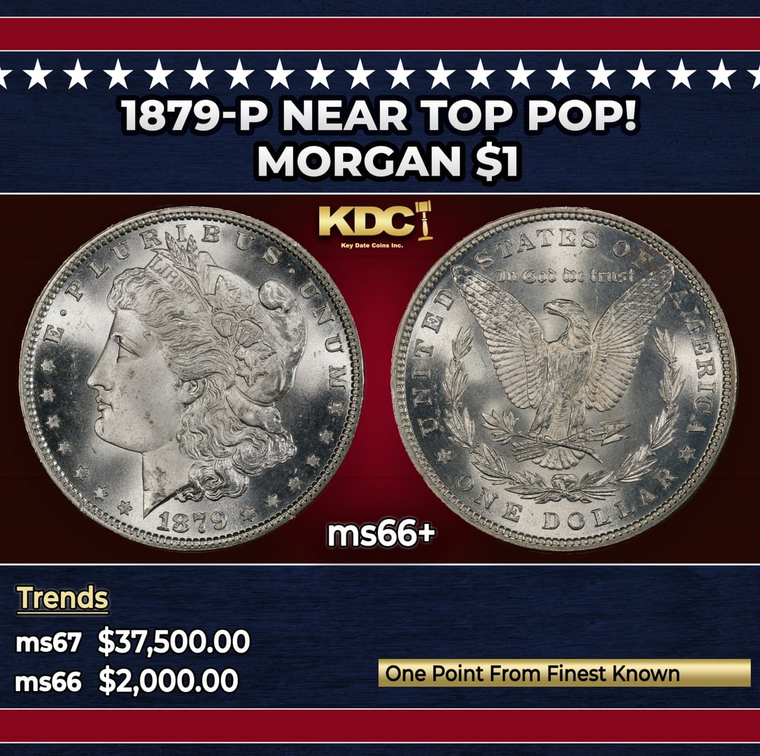 1879-p Morgan Dollar Near Top Pop! $1 ms66+ SEGS: 1879-p Near Top Pop! Morgan Dollar $1 ms66+ SEGS.