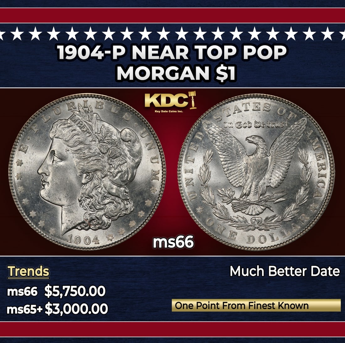 1904-p Morgan Dollar Near Top Pop $1 ms66 SEGS: 1904-p Near Top Pop Morgan Dollar $1 ms66 SEGS.