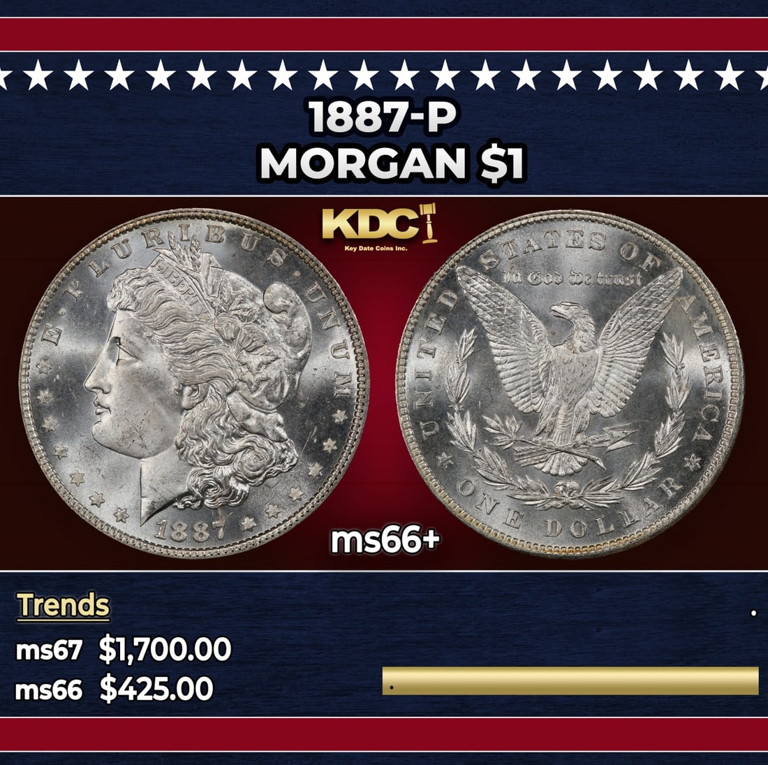 1887-p Morgan Dollar $1 ms66+ SEGS: 1887-p Morgan Dollar $1 ms66+ SEGS.