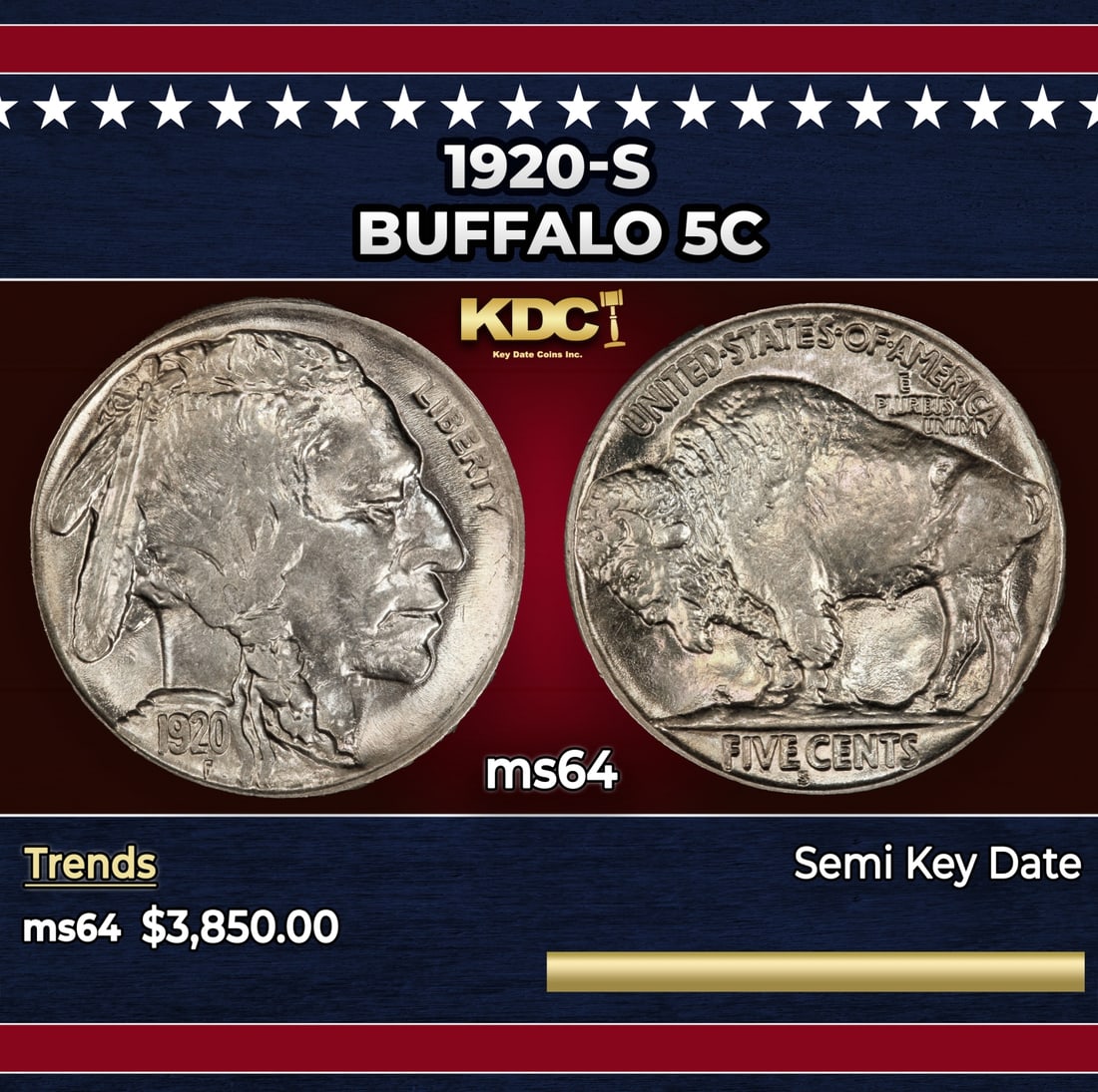 1920-s Buffalo Nickel 5c ms64 SEGS (1 of 3)
