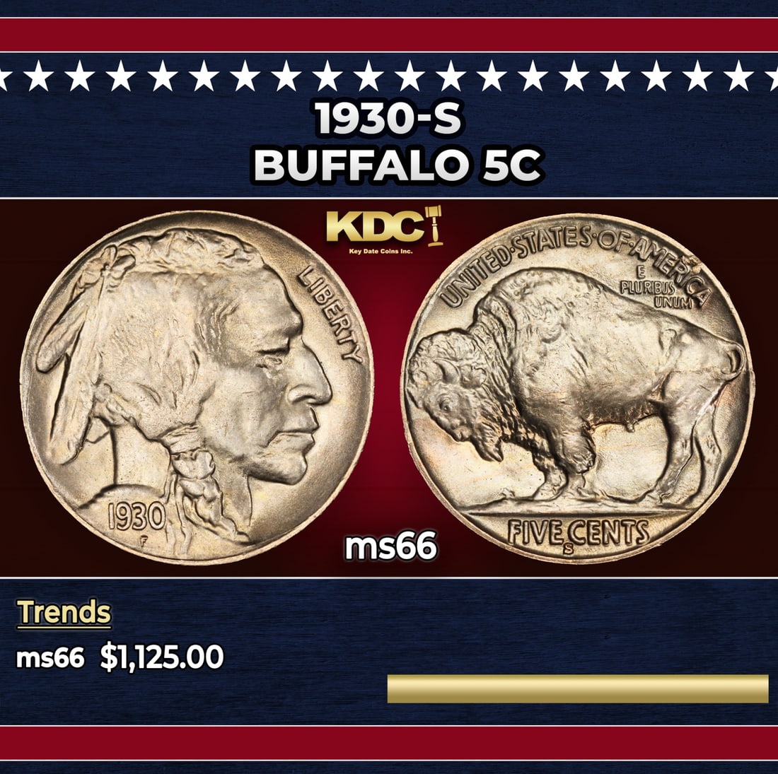 1930-s Buffalo Nickel 5c ms66 SEGS: 1930-s Buffalo Nickel 5c ms66 SEGS. Historic precious metal trends is causing increased spot pricing by the day. On auctions with set openings, we are doing our best to have items priced at their mark
