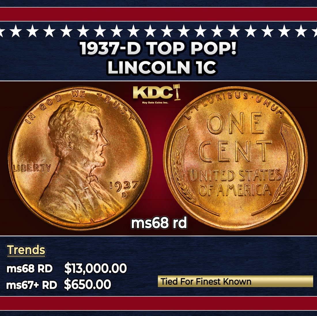 1937-d Lincoln Cent TOP POP! 1c ms68 rd SEGS: 1937-d TOP POP! Lincoln Cent 1c ms68 rd SEGS. Historic precious metal trends is causing increased spot pricing by the day. On auctions with set openings, we are doing our best to have items priced at 