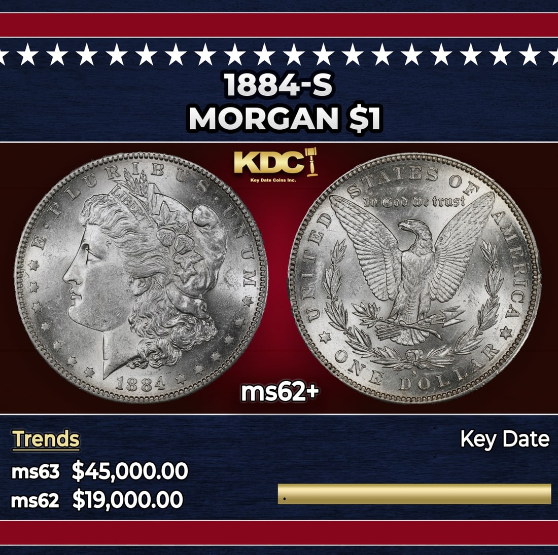 1884-s Morgan Dollar $1 ms62+ USCG: 1884-s Morgan Dollar $1 ms62+ USCG.