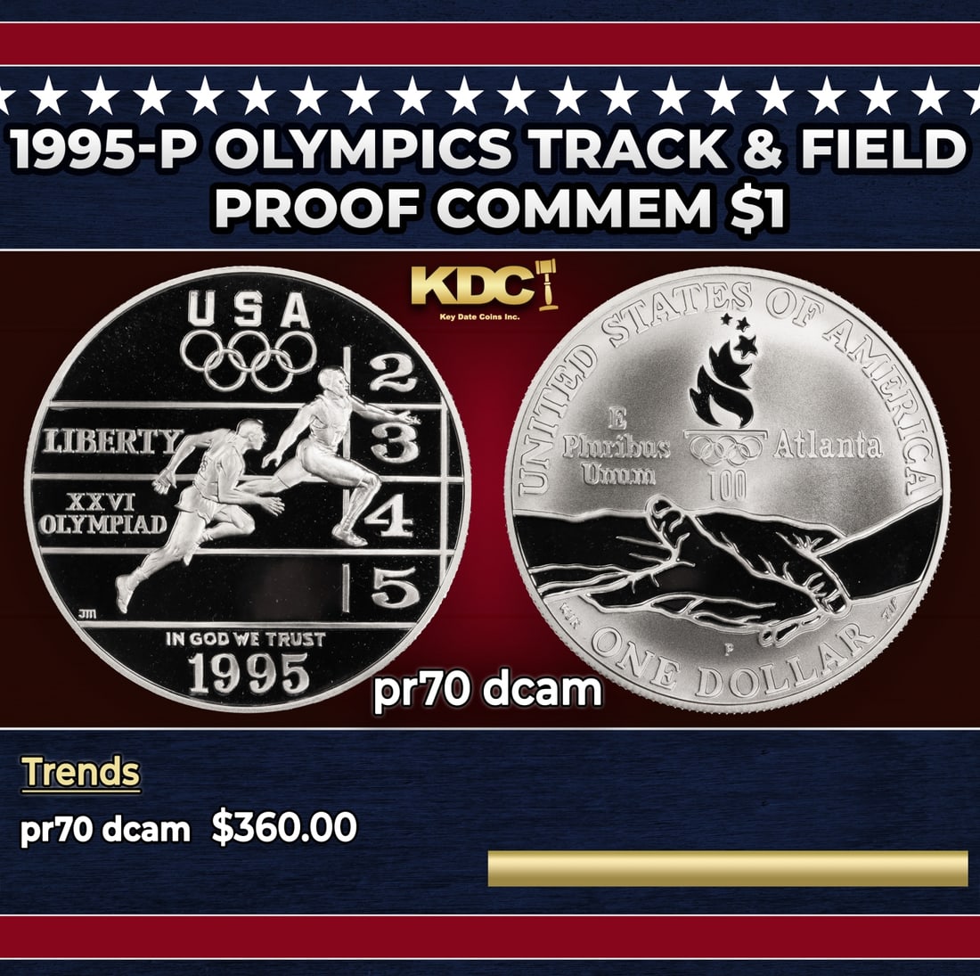 1995-p Olympics Track & Field Proof Modern Commem Dollar $1 pr70 dcam SEGS: 1995-p Olympics Track & Field Modern Commem Dollar $1 pr70 dcam SEGS. Historic precious metal trends is causing increased spot pricing by the day. On auctions with set openings, we are doing our best 
