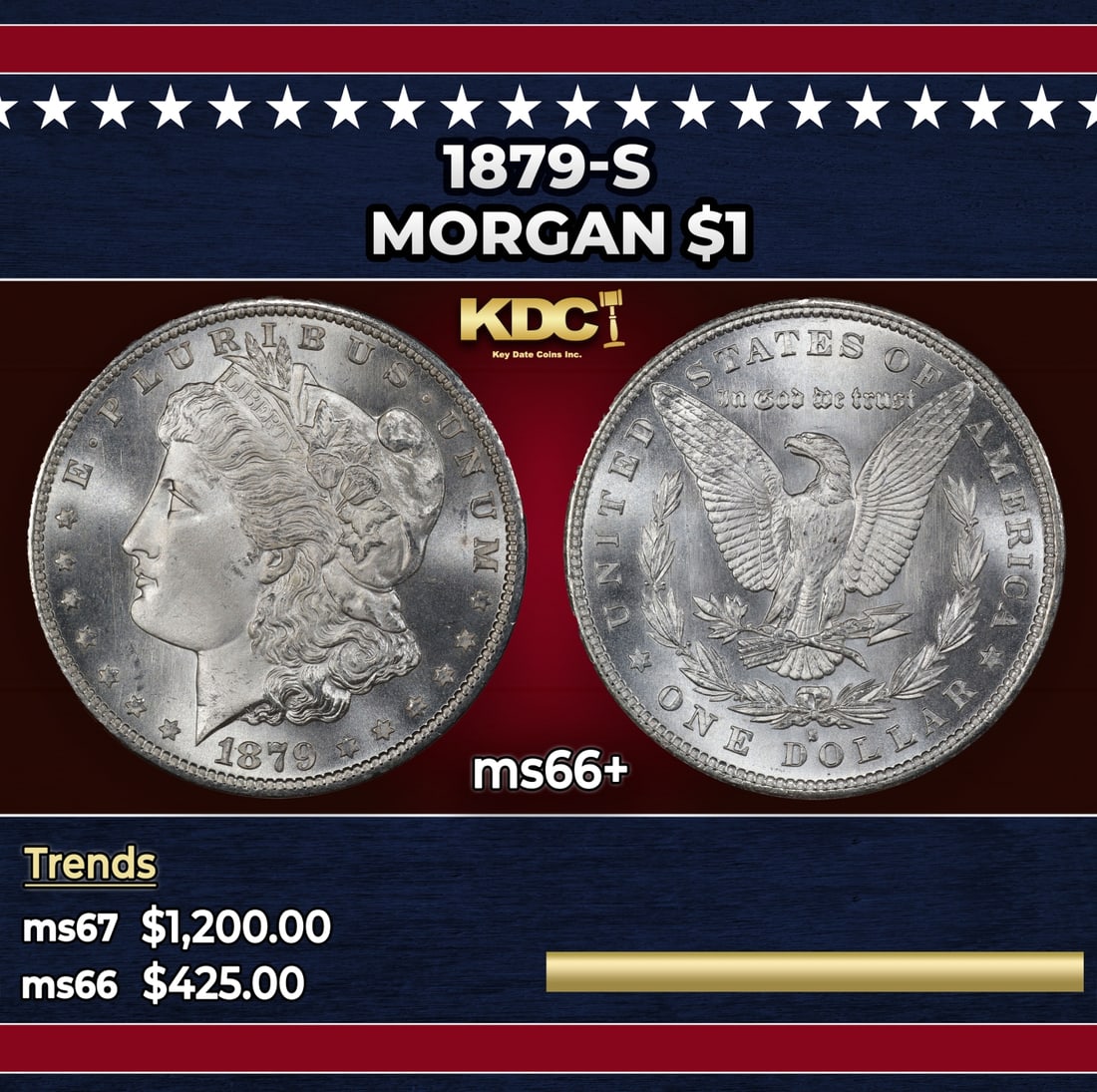1879-s Morgan Dollar $1 ms66+ SEGS: 1879-s Morgan Dollar $1 ms66+ SEGS.