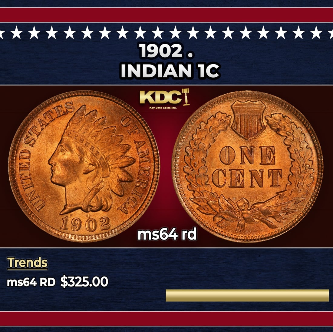 1902 Indian Cent . 1c Grades ms64 rd: 1902 . Indian Cent 1c Grades ms64 rd. Historic precious metal trends is causing increased spot pricing by the day. On auctions with set openings, we are doing our best to have items priced at their ma