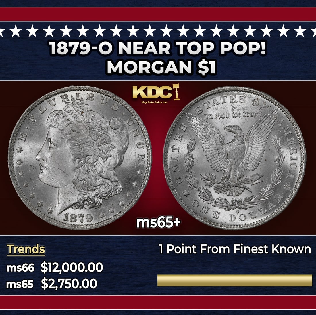 1879-o Morgan Dollar Near Top Pop! $1 ms65+ SEGS: 1879-o Near Top Pop! Morgan Dollar $1 ms65+ SEGS. With the Bland-Allison Act enabled, Mint officials needed all hands on deck, so they reopened the New Orleans Mint in 1879. The first coins were struc
