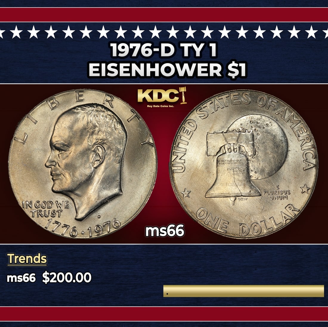 1976-d Ty 1 Eisenhower Dollar $1 ms66 SEGS: 1976-d Ty 1 Eisenhower Dollar $1 ms66 SEGS. Historic precious metal trends is causing increased spot pricing by the day. On auctions with set openings, we are doing our best to have items priced at th