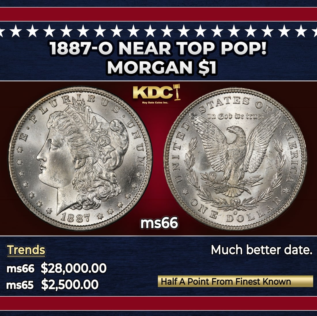 1887-o Morgan Dollar Near Top Pop! $1 ms66 SEGS: 1887-o Near Top Pop! Morgan Dollar $1 ms66 SEGS.