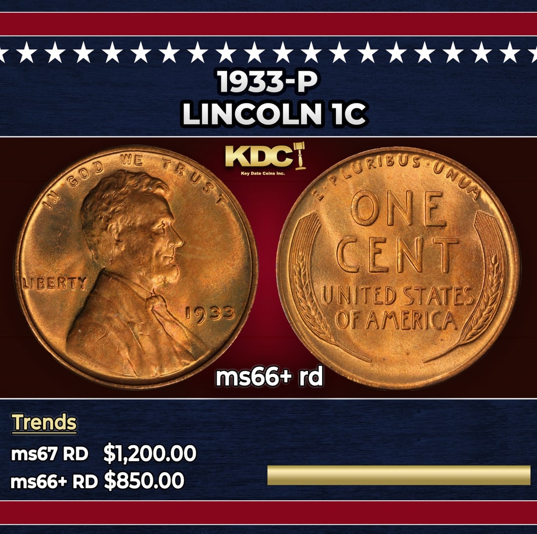 1933-p Lincoln Cent 1c ms66+ rd SEGS: 1933-p Lincoln Cent 1c ms66+ rd SEGS. Historic precious metal trends is causing increased spot pricing by the day. On auctions with set openings, we are doing our best to have items priced at their ma
