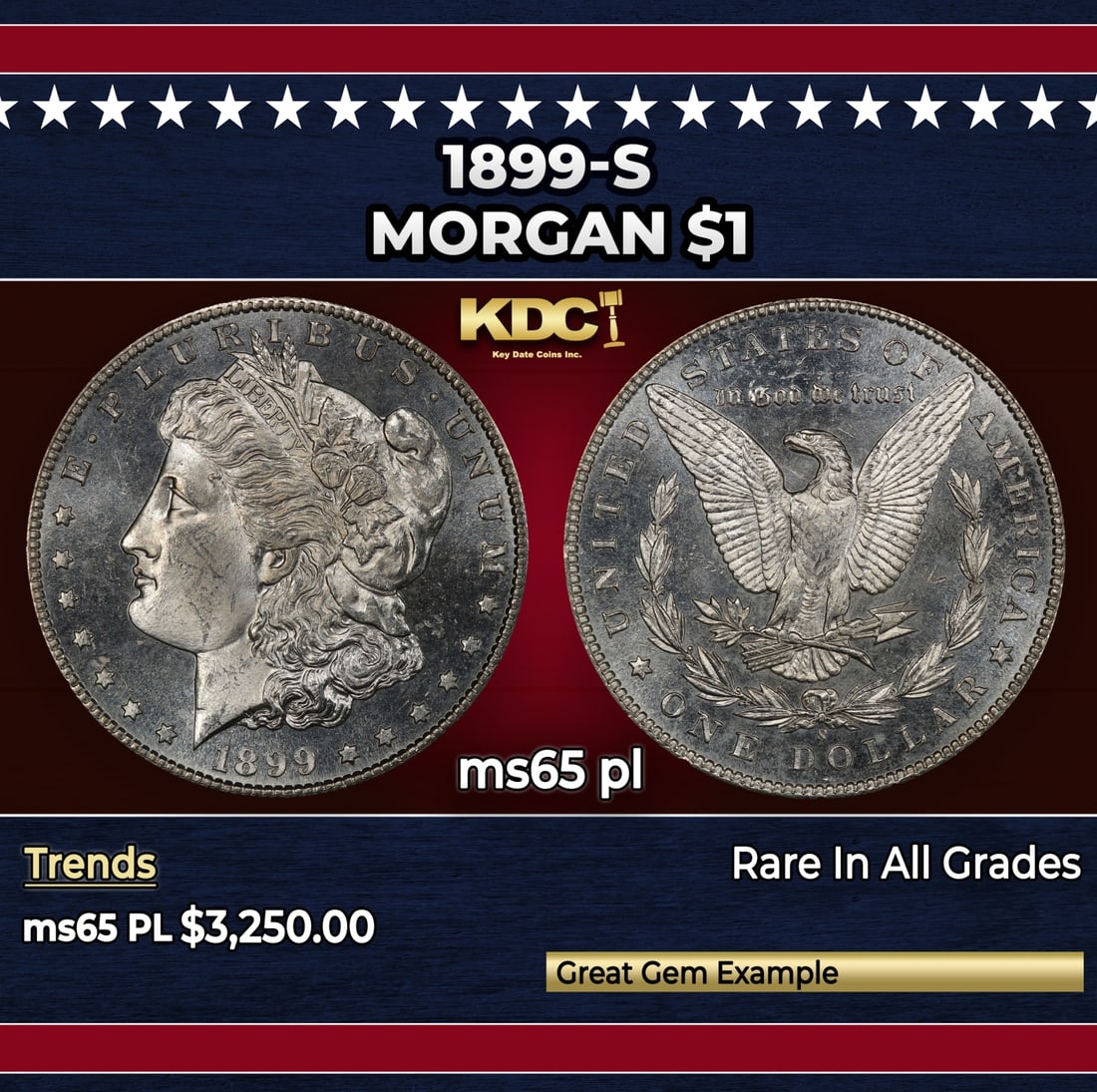 1899-s Morgan Dollar $1 ms65 pl SEGS: 1899-s Morgan Dollar $1 ms65 pl SEGS.