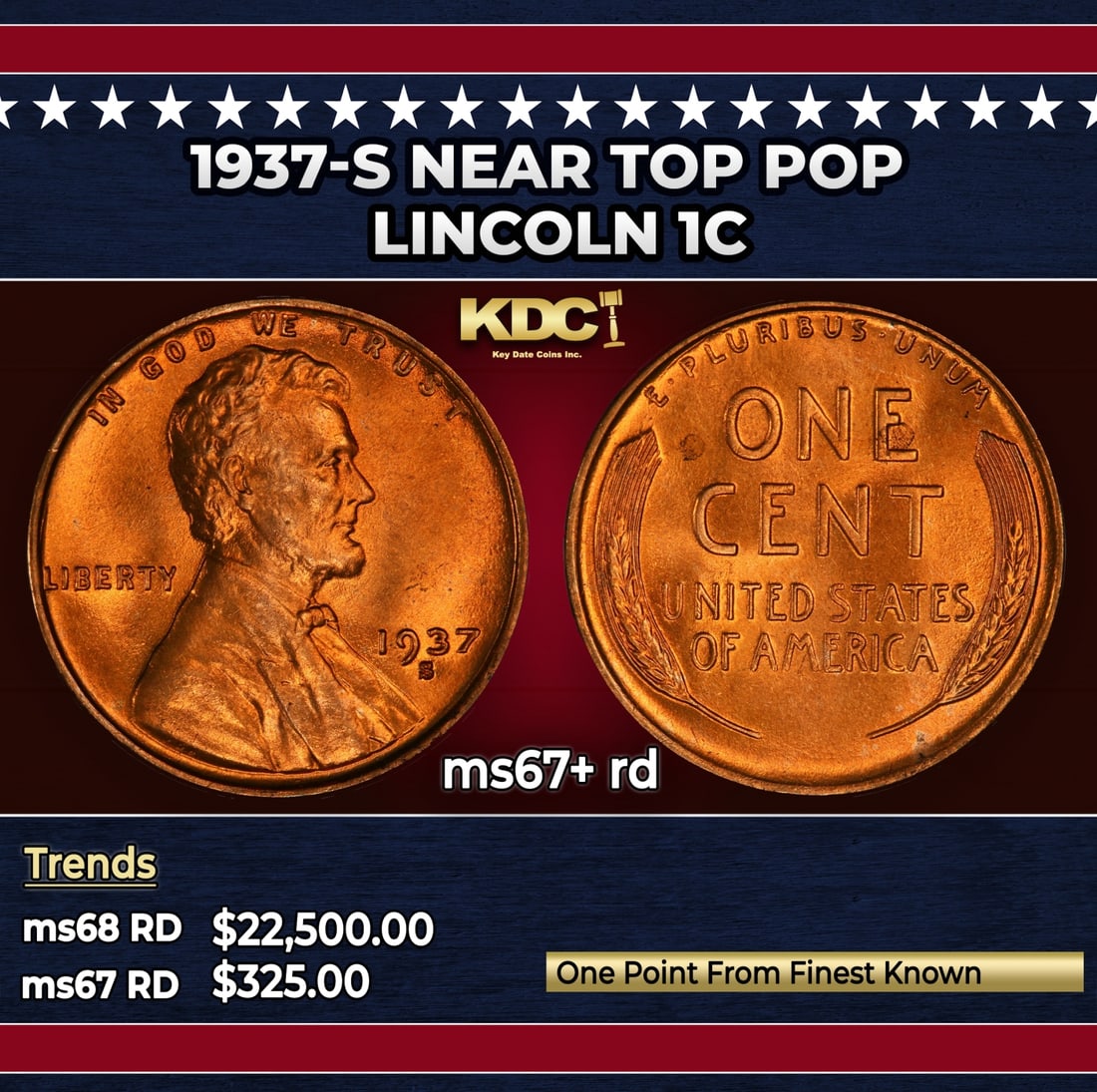 1937-s Lincoln Cent Near Top Pop 1c ms67+ rd SEGS: 1937-s Near Top Pop Lincoln Cent 1c ms67+ rd SEGS. Historic precious metal trends is causing increased spot pricing by the day. On auctions with set openings, we are doing our best to have items price