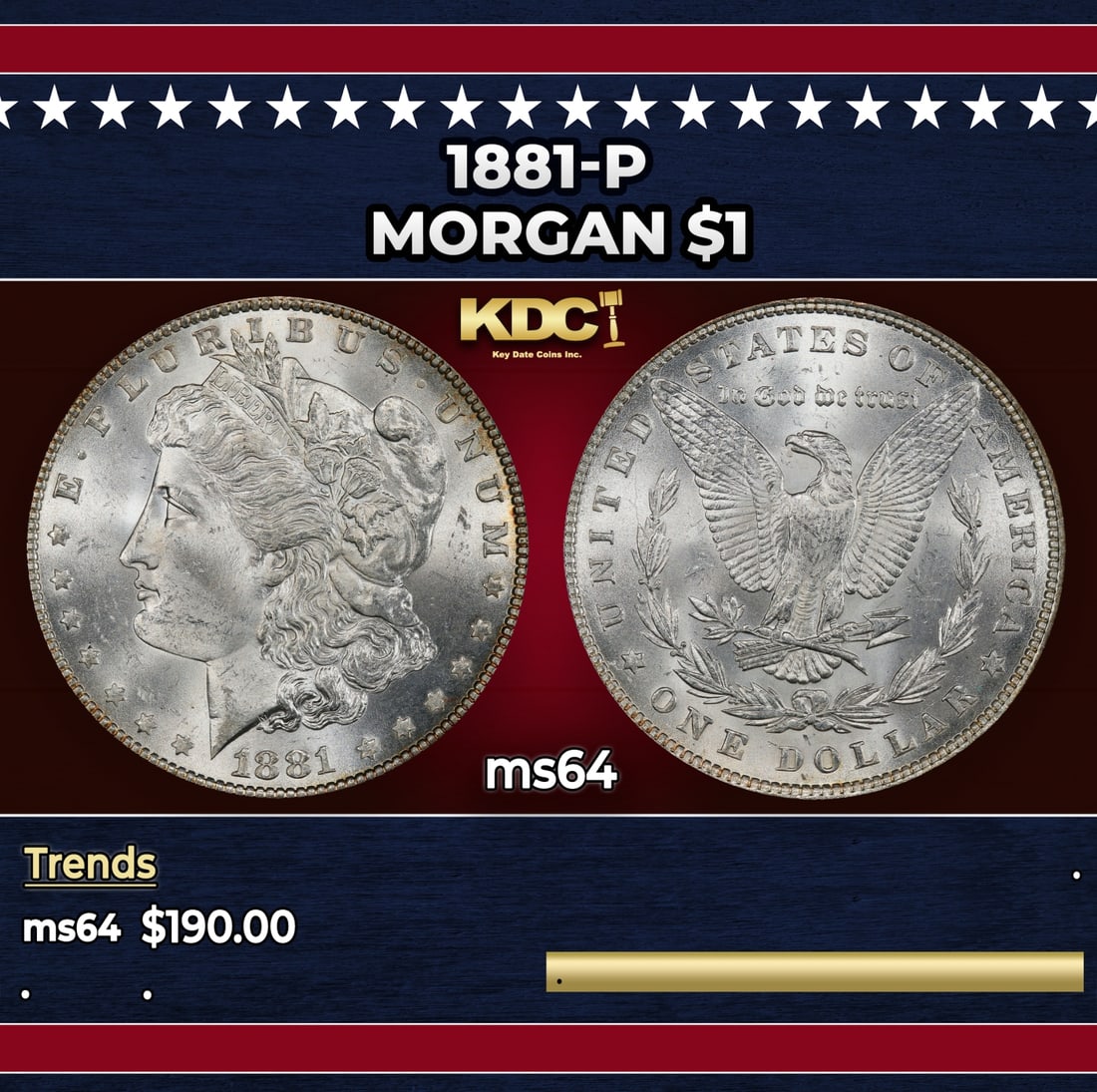 1881-p Morgan Dollar $1 Grades ms64: 1881-p Morgan Dollar $1 Grades ms64.