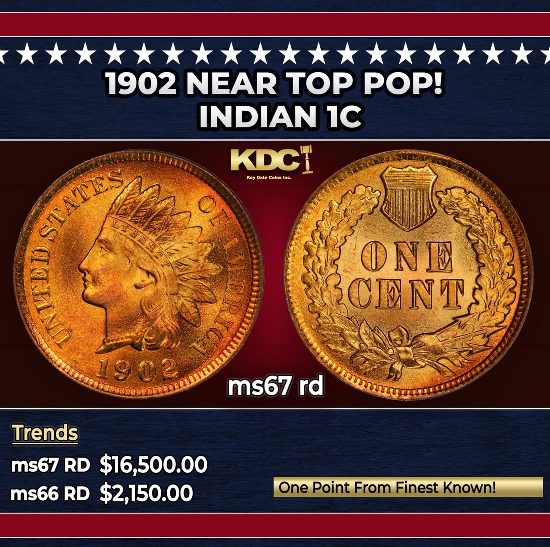 1902 Indian Cent Near Top Pop! 1c ms67 rd SEGS: 1902 Near Top Pop! Indian Cent 1c ms67 rd SEGS. Historic precious metal trends is causing increased spot pricing by the day. On auctions with set openings, we are doing our best to have items priced a