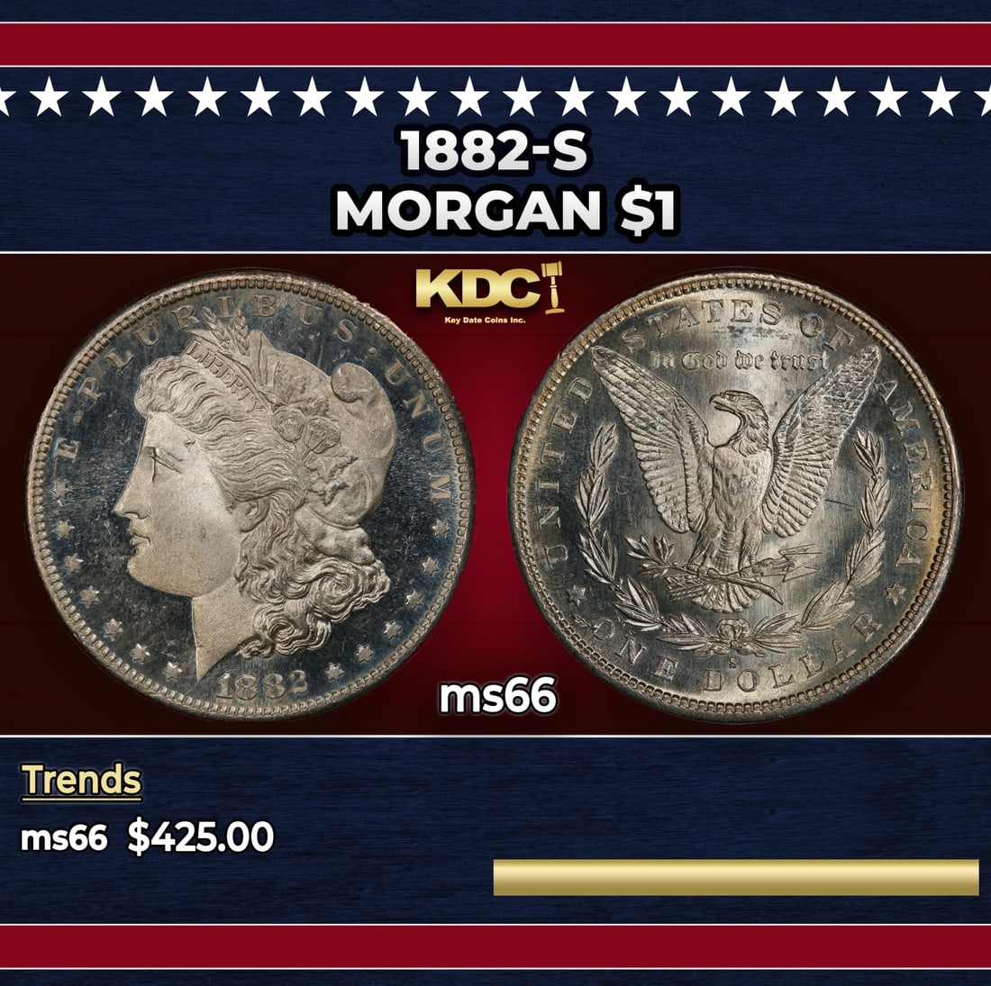 1882-s Morgan Dollar $1 Grades ms66: 1882-s Morgan Dollar $1 Grades ms66.