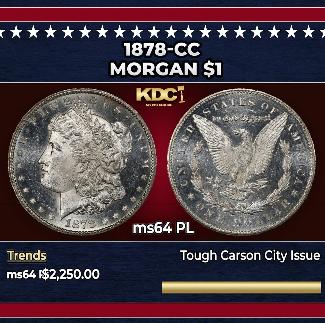 1878-cc Morgan Dollar $1 ms64 PL SEGS: 1878-cc Morgan Dollar $1 ms64 PL SEGS.