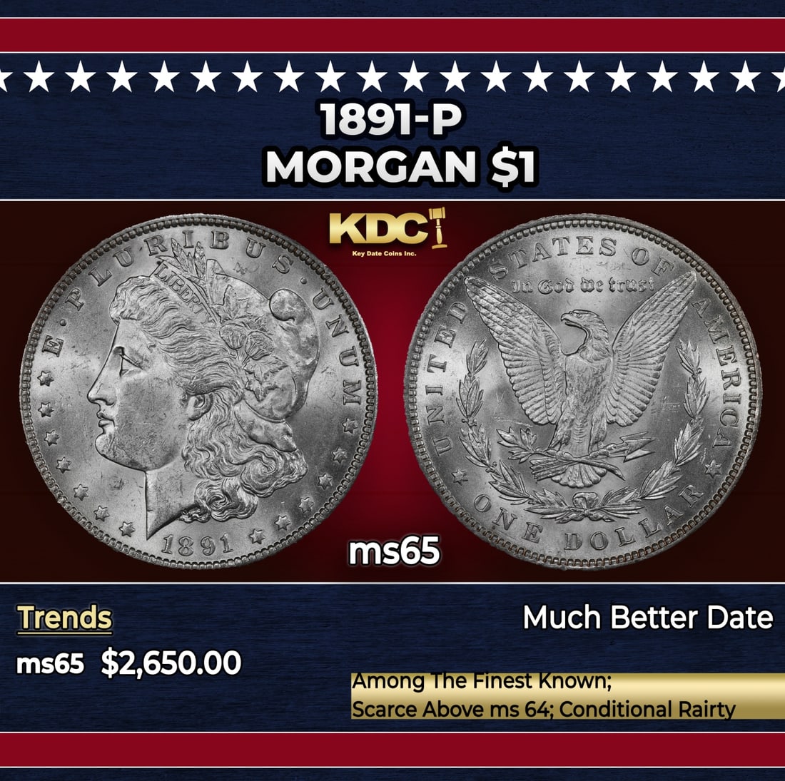 1891-p Morgan Dollar $1 Grades ms65 SEGS: 1891-p Morgan Dollar $1 Grades ms65 SEGS.