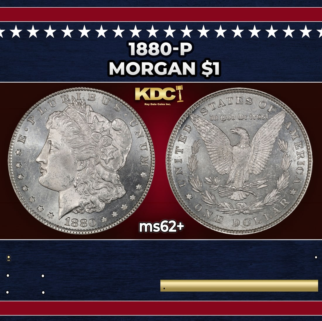 1880-p Morgan Dollar $1 Grades ms62+ (1 of 3)