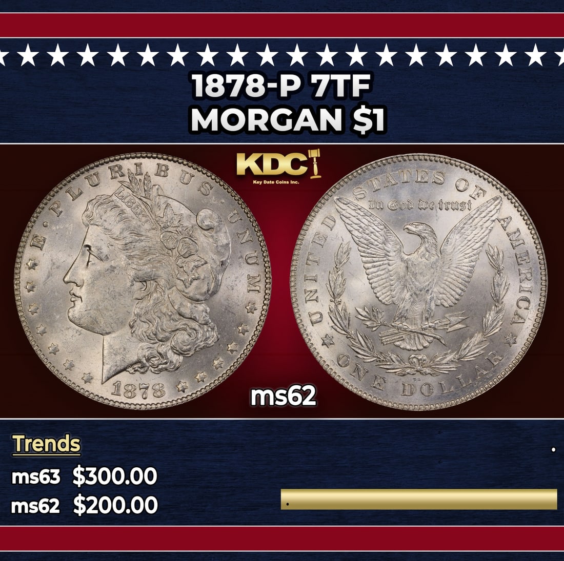1878-p 7tf Morgan Dollar $1 Grades ms62: 1878-p 7tf Morgan Dollar $1 Grades ms62.