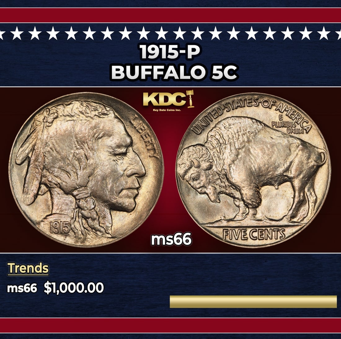 1915-p Buffalo Nickel 5c ms66 SEGS: 1915-p Buffalo Nickel 5c ms66 SEGS. Historic precious metal trends is causing increased spot pricing by the day. On auctions with set openings, we are doing our best to have items priced at their mark
