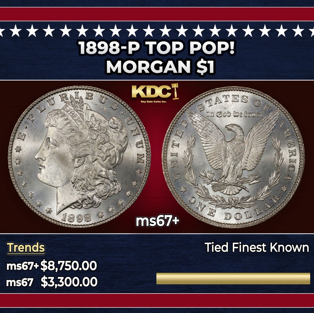 1898-p Morgan Dollar TOP POP! $1 ms67+ SEGS: 1898-p TOP POP! Morgan Dollar $1 ms67+ SEGS.