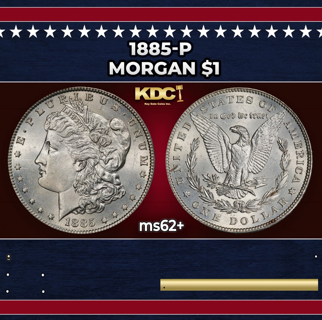 1885-p Morgan Dollar $1 Grades ms62+ (1 of 3)