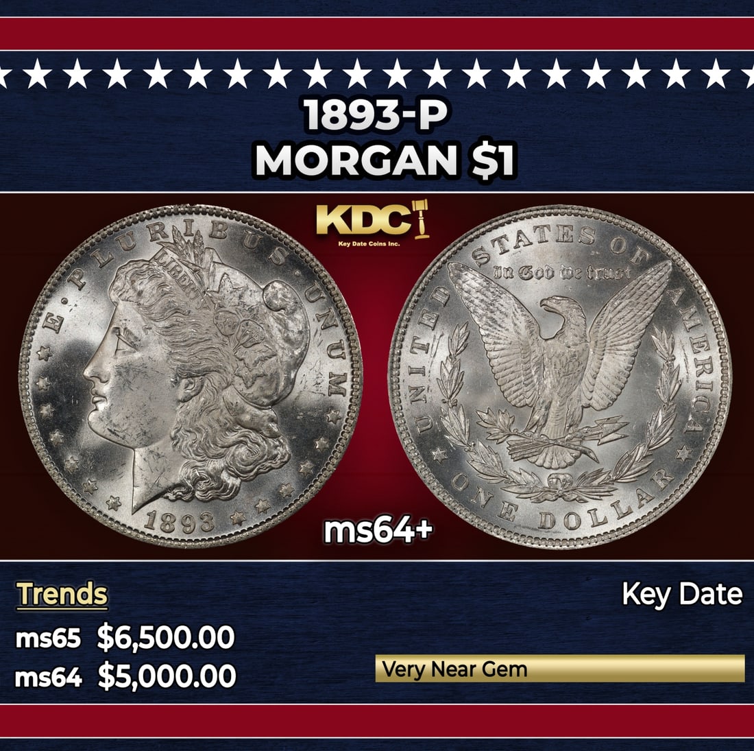 1893-p Morgan Dollar $1 ms64+ SEGS: 1893-p Morgan Dollar $1 ms64+ SEGS.