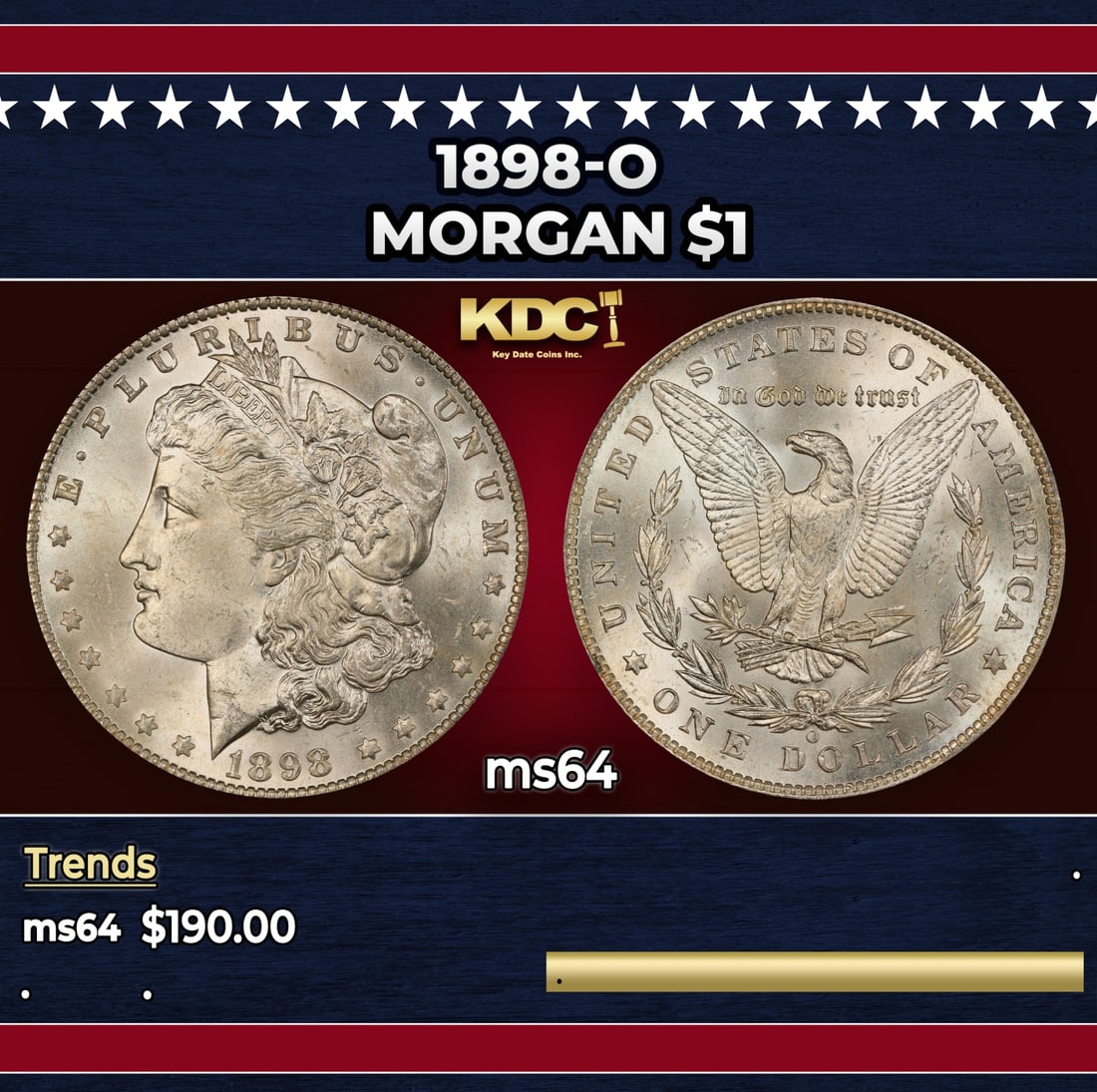 1898-o Morgan Dollar $1 Grades ms64: 1898-o Morgan Dollar $1 Grades ms64.