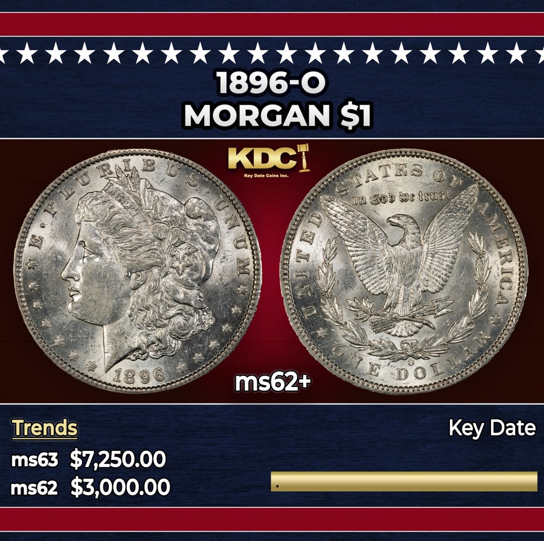 1896-o Morgan Dollar $1 ms62+ USCG: 1896-o Morgan Dollar $1 ms62+ USCG.