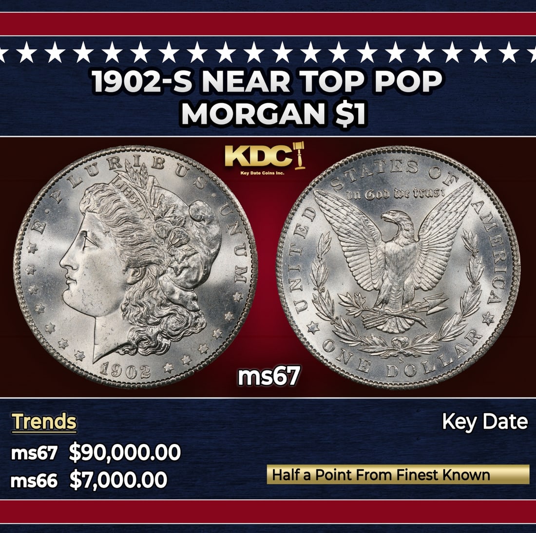1902-s Morgan Dollar Near Top Pop $1 ms67 SEGS: 1902-s Near Top Pop Morgan Dollar $1 ms67 SEGS.