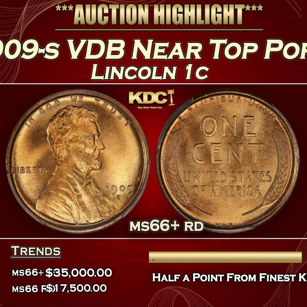 1909-s VDB Lincoln Cent Near Top Pop! 1c ms66+ rd SEGS: 1909-s VDB Near Top Pop! Lincoln Cent 1c ms66+ rd SEGS. Key Date to the series and a true numismatic rarity and perhaps he most well known coin outside numismatists. 0