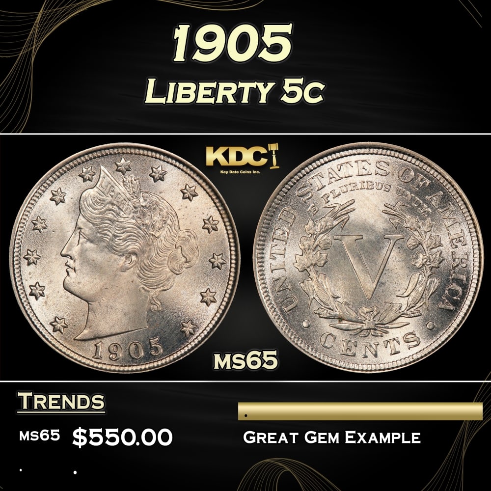 1905 Liberty Nickel 5c Grades ms65: 1905 Liberty Nickel 5c Grades ms65. 0