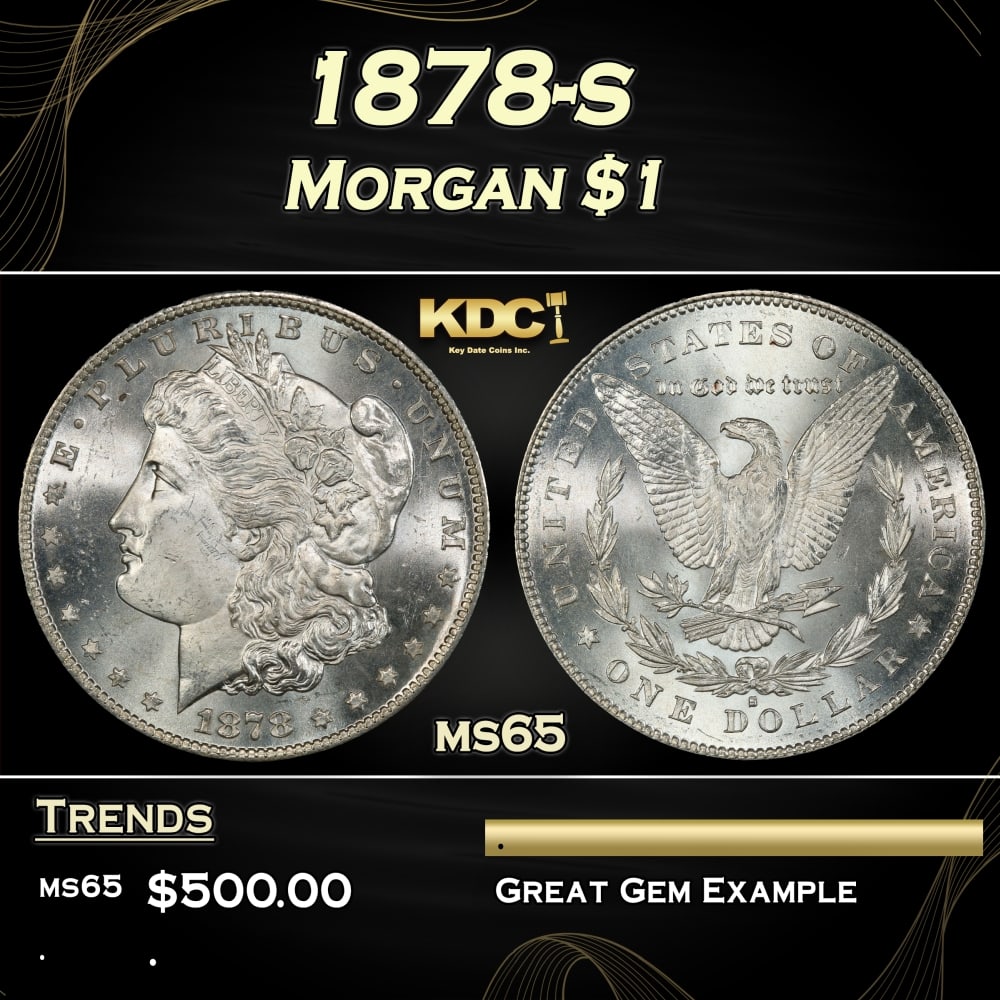 1878-s Morgan Dollar $1 Grades ms65: 1878-s Morgan Dollar $1 Grades ms65. Slightly better date. First year of issue. 0