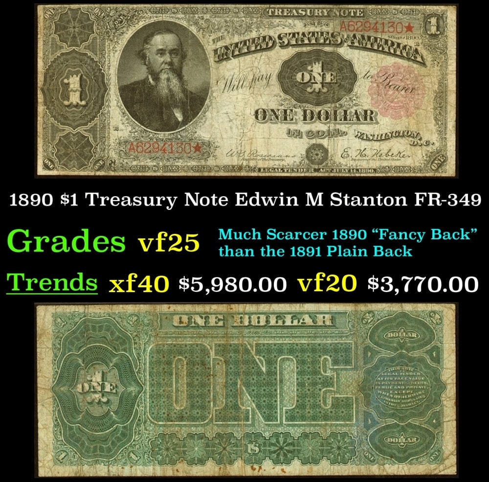 1890 Rosecrans/Nebeker FR-349 $1 Treasury Note Grades vf+: 1890 Rosecrans/Nebeker FR-349 $1 Treasury Note Grades vf+.