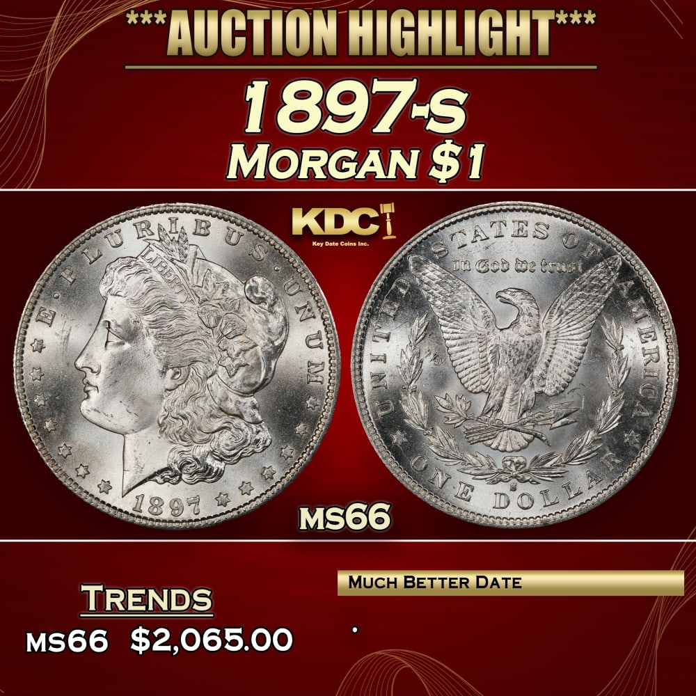 1897-s Morgan Dollar $1 ms66 SEGS: 1897-s Morgan Dollar $1 ms66 SEGS. 0