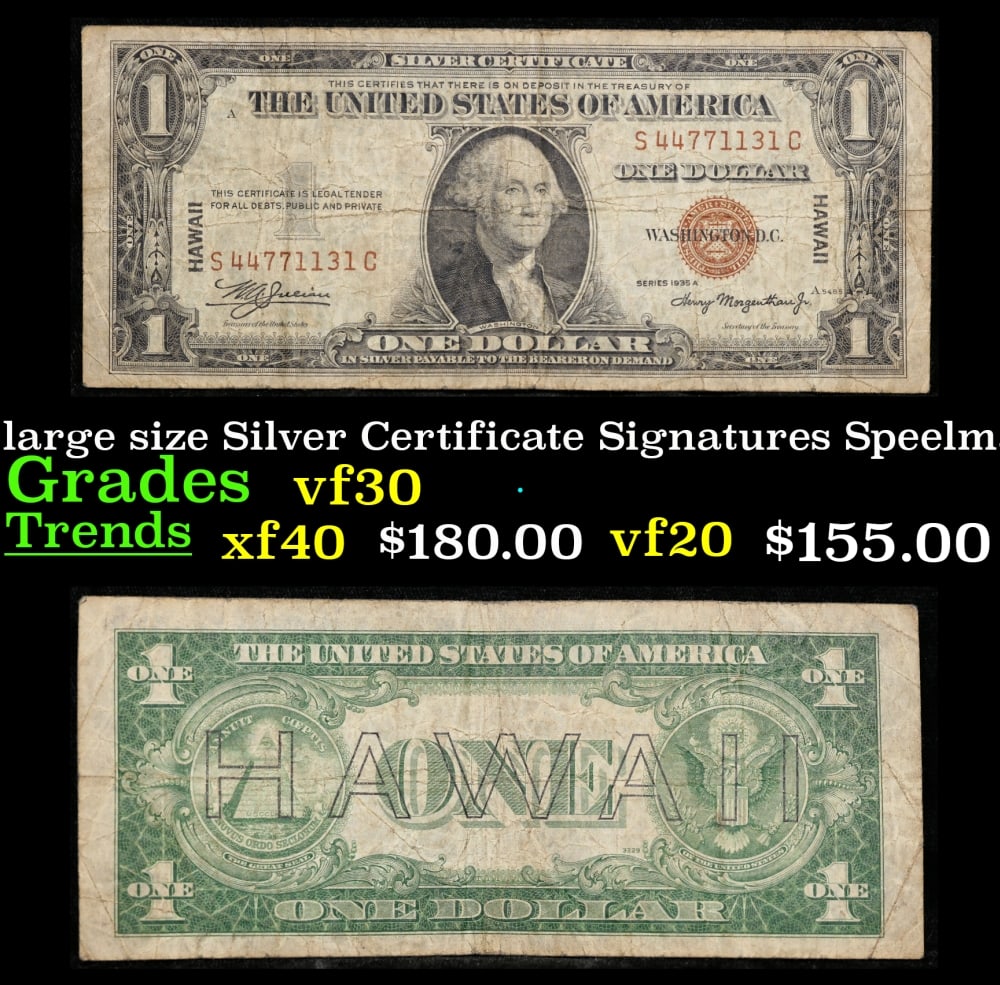 1935A $1 Silver Certificate Hawaii WWII Emergency Currency Grades vf+: 1935A $1 Silver Certificate Hawaii WWII Emergency Currency Grades vf+. FR-2300 Signatures of Julian & Morgenthau WWII Emergency Currency. It was the darkest days of World War II, just after Pearl Harb