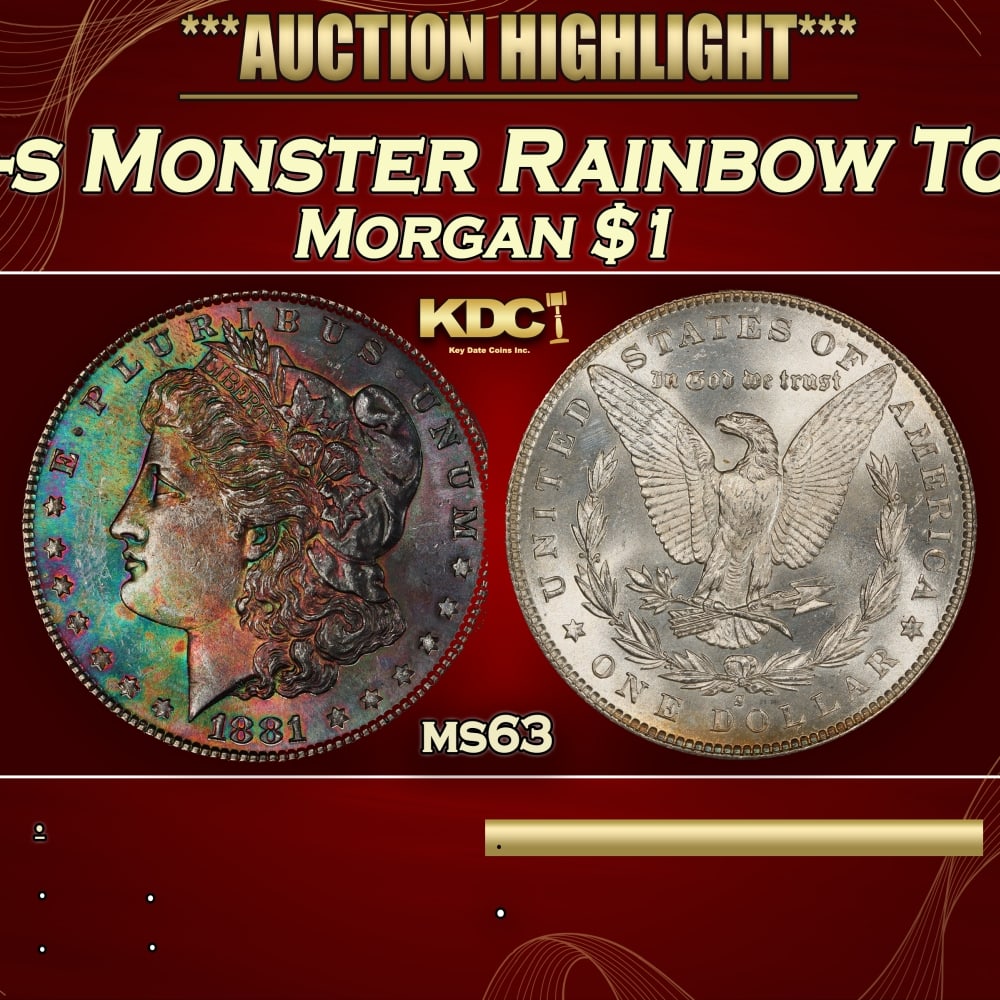 PCGS 1881-s Morgan Dollar Monster Rainbow Toned $1 ms63 PCGS: PCGS 1881-s Monster Rainbow Toned Morgan Dollar $1 ms63 PCGS. 0