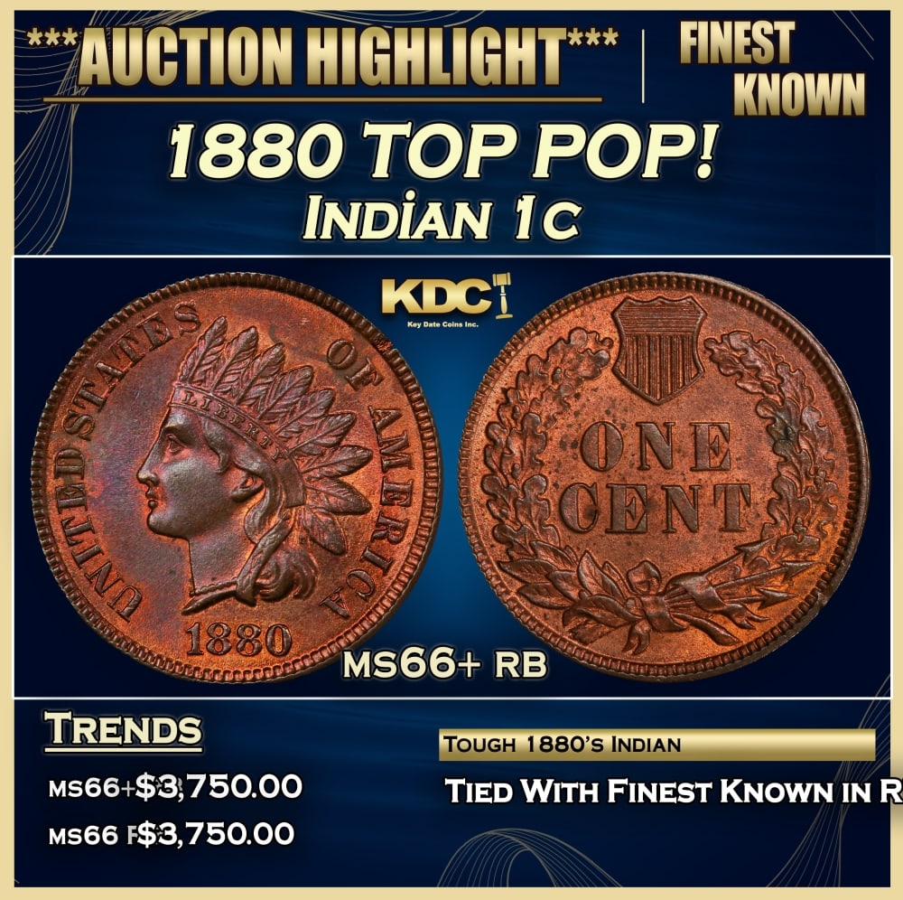 1880 Indian Cent TOP POP! 1c ms66+ rb SEGS: 1880 TOP POP! Indian Cent 1c ms66+ rb SEGS. 0